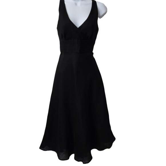 J Crew Linen Dress 2 XS Fit Flare Fully Lined V Neck Black Wedding Party LBD - Picture 1 of 7